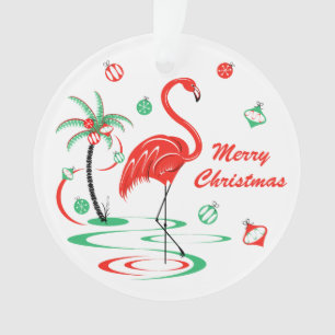 Rotes Weihnachtsflamingo-Weihnachtsacrylrunde Ornament