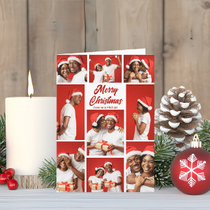 Rotes Weihnachtsfoto-Collage für Paare 2025 Feiertagskarte