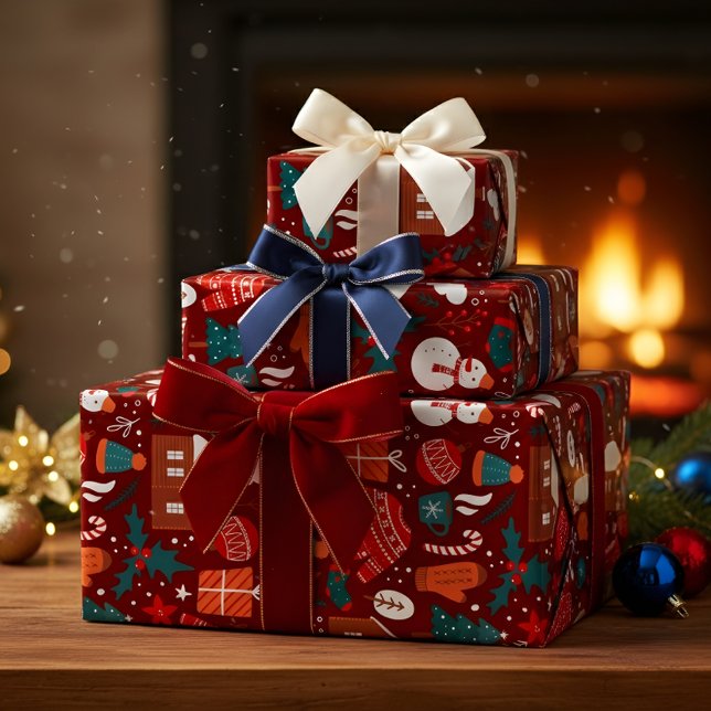 Rotes Weihnachtsgeschenk-Verpackungspapier mit fes Geschenkpapier (Von Creator hochgeladen)