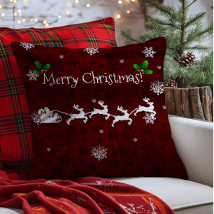Rotes Weihnachtsmann-Schlitten- und Rentier-Wurfki Kissen