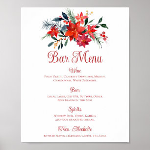 Rotes Weihnachtsmenü von Poinsettia Blumenkost Bar Poster