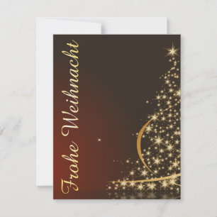 Rotes Weihnachtsmotiv mit goldenem Weihnachtsbaum Einladung
