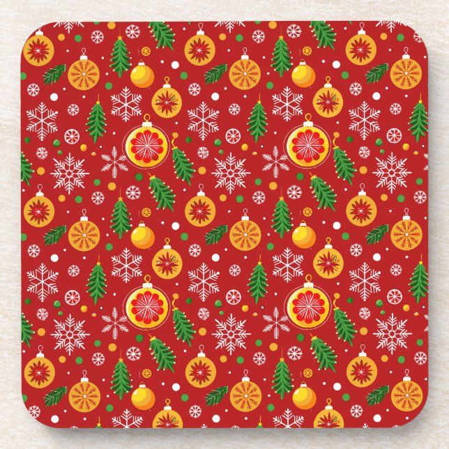 Rotes Weihnachtsmuster Getränkeuntersetzer (Vorderseite)