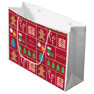 Rotes Weihnachtsmuster-große Geschenk-Tasche Große Geschenktüte