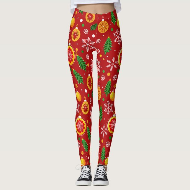 Rotes Weihnachtsmuster Leggings (Vorderseite)