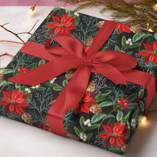 Rotes Weihnachtsstern-Winter-Blumen-Weihnachtsmust Geschenkpapier