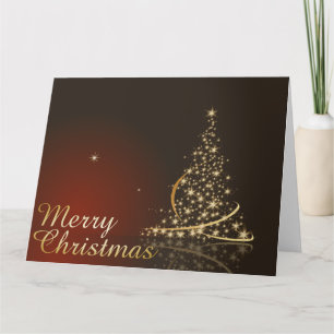 Rotes Weihnachtsthema mit goldenem Weihnachtsbaum Karte