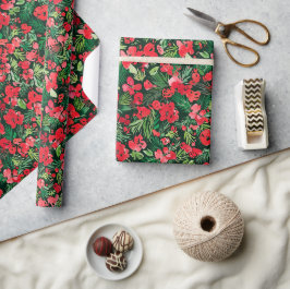 Rotes Weihnachtswassermuster Grün Geschenkpapier