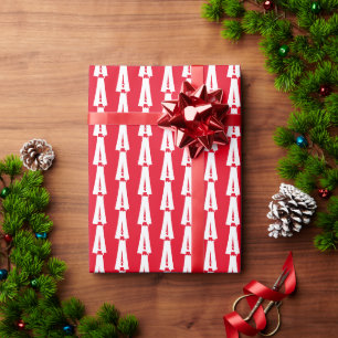 Rotes Weihnachtsweiß-Monogramm-Anfangsbuchstabe Geschenkpapier