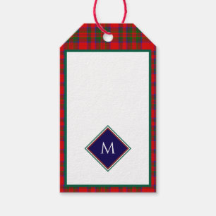Rotes Weihnachtswolltextur-Karo mit Monogramm Geschenkanhänger