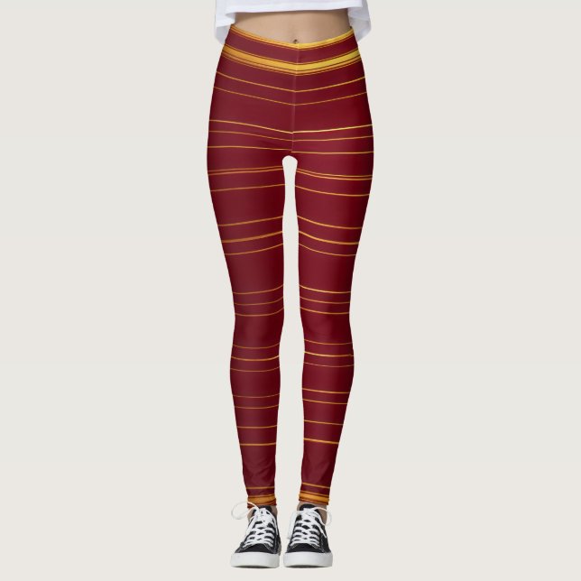 "Rotes Weinarsenal: Präzision in Gold Detai herges Leggings (Vorderseite)