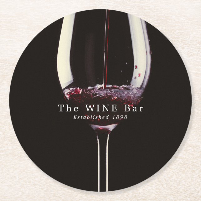 Rotes Weinglas, Bar/Weingut Runder Pappuntersetzer (Vorderseite)