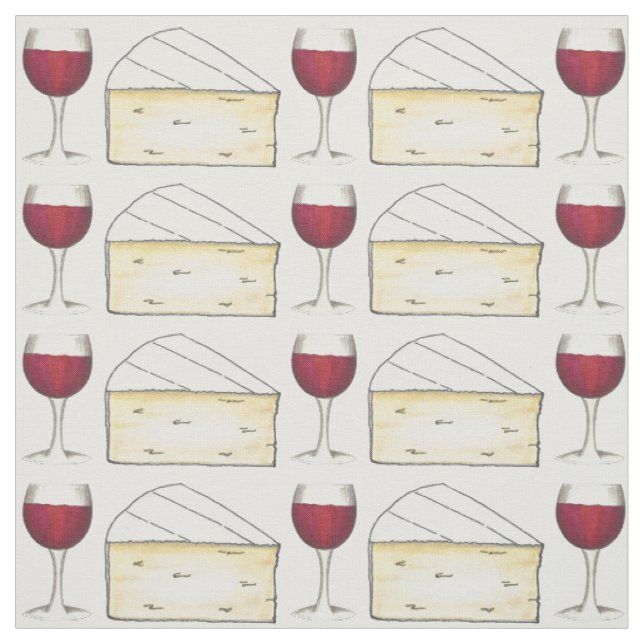 Rotes Weinglas und Creamy Brie Feinschmecker Stoff (Muster)