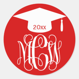 Rotes Weintrauben-Skript-Monogramm Abschluss DIY H Runder Aufkleber