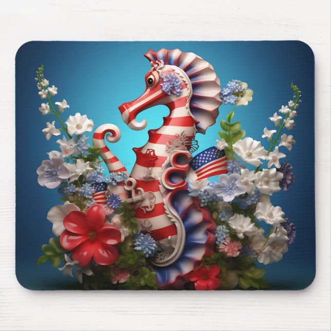 ROTES WEISS BLAUES PATRIOTISCHES SEEPFERD UND BLUM MOUSEPAD (Vorne)