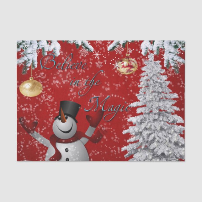Rotes Weiß des Schneemann-Weihnachtsgewebe-Baums Seidenpapier (Vorderseite)