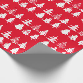 Rotes Weiß des Weihnachtsbaum-Musters Geschenkpapier