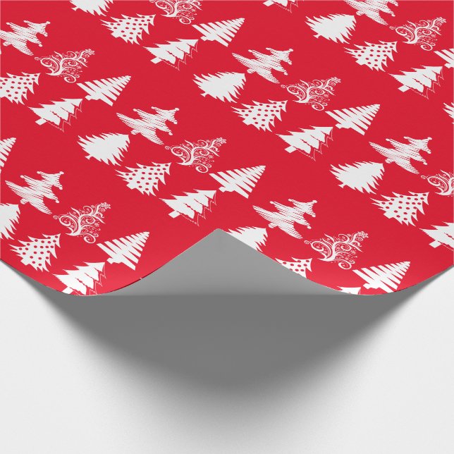 Rotes Weiß des Weihnachtsbaum-Musters Geschenkpapier (Ecke)