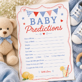 Rotes Weiß & Fälliges Baby Vorhersagekarte Einladung