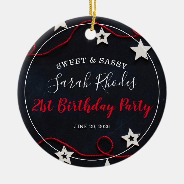 Rotes Weiß & Schwarz Sweet and Sassy Stars Geburts Keramik Ornament (Vorne)
