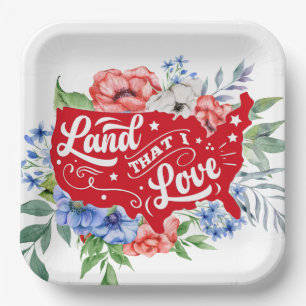 Rotes Weiß und Blau Blumen Land, dass ich Liebe Pappteller