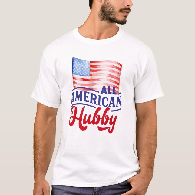 Rotes Weiß und Blau Blüten Alles Amerikanische Hub T-Shirt (Vorderseite)