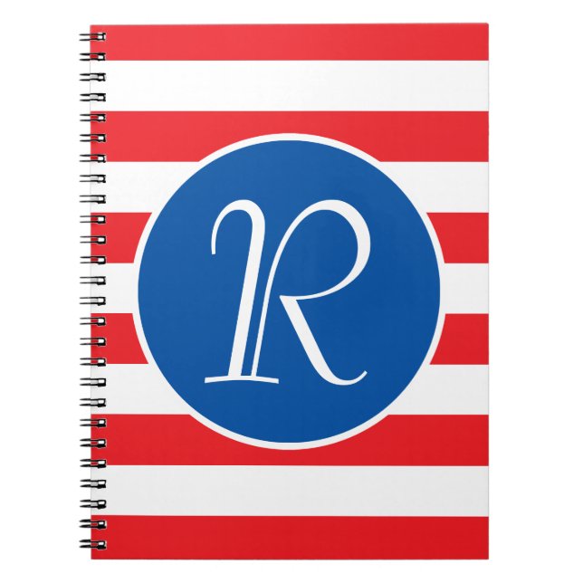 Rotes Weiß und Blau Monogramm Notizblock (Vorderseite)