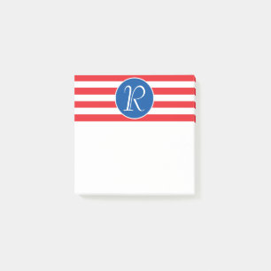 Rotes Weiß und Blau Monogramm Post-it Klebezettel