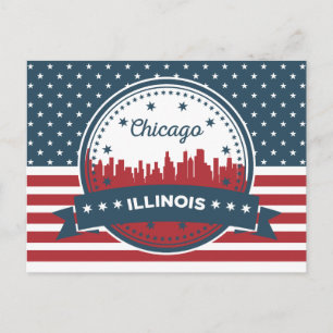 Rotes Weiß und Blaue Landschaft Chicago, Illinoi Postkarte