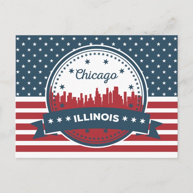 Rotes Weiß und Blaue Landschaft | Chicago, Illinoi Postkarte (Vorderseite)
