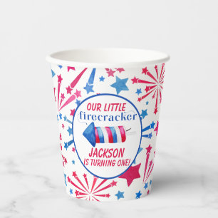 Rotes Weiß und Blauer Little Firecracker Geburtsta Pappbecher