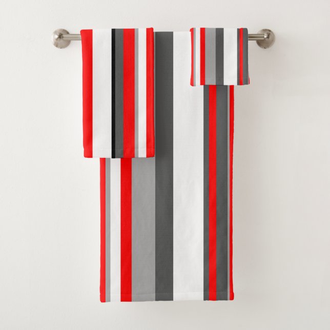 Rotes Weiß und Graue Streifen Badhandtuch Set (Insitu)