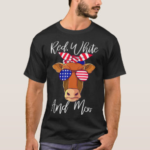 Rotes Weiß und Moos Patriotische Kuh Flagge USA T-Shirt