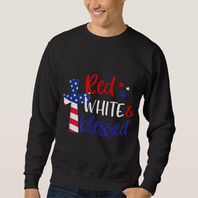 Rotes Weißes Amerikanisches Jesus-Kreuz Christlich Sweatshirt (Vorderseite)