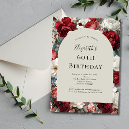 Rotes weißes Aquarell Florals 60. Geburtstag für s Einladung