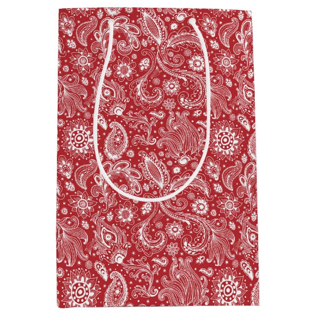 Rotes weißes Batik-Boho-Muster Mittlere Geschenktüte (Vorderseite)