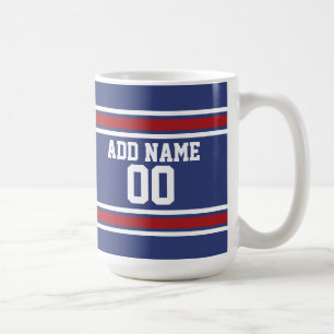 Rotes weißes Blau trägt Jersey-Name-Zahl zur Sch Kaffeetasse