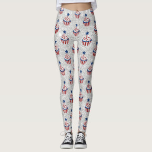 Rotes, Weißes, Blaues 4. Juli Cupcake Glitter Leggings