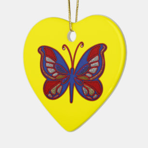 Rotes weißes blaues Butterfly-Gelbes Herz Ornament