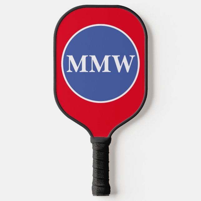 Rotes weißes blaues Monogramm Pickleball-Paddel Pickleball Schläger (Vorderseite)