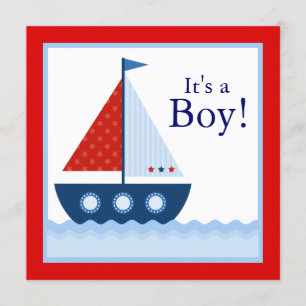 Rotes Weißes Blaues Segelboot Nautische Babyparty Einladung