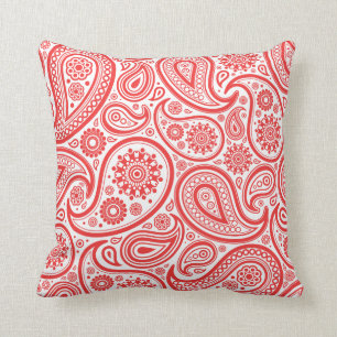 Rotes weißes Blumenpaisley-Muster Kissen