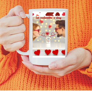 ROTES WEISSES FOTO FRAME VALENTINE ZWEIFARBIGE TASSE