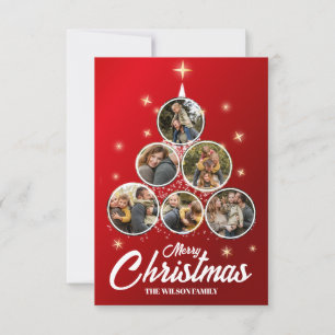 Rotes, Weißes Frohes Weihnachten 6 Familienfoto-Co Einladung