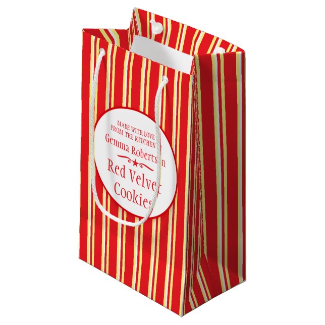 Rotes weißes gelbes kleine geschenktüte (Vorderseite Schrägansicht)
