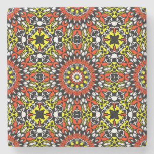 Rotes, weißes, gelbes und schwarzes Mandala-Muster Steinuntersetzer