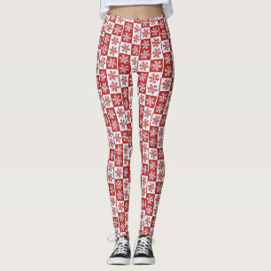 Rotes/weißes Karoschneeflockemuster Leggings