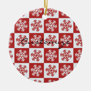 Rotes/weißes Karoschneeflockemuster Thunder_Cove Keramik Ornament