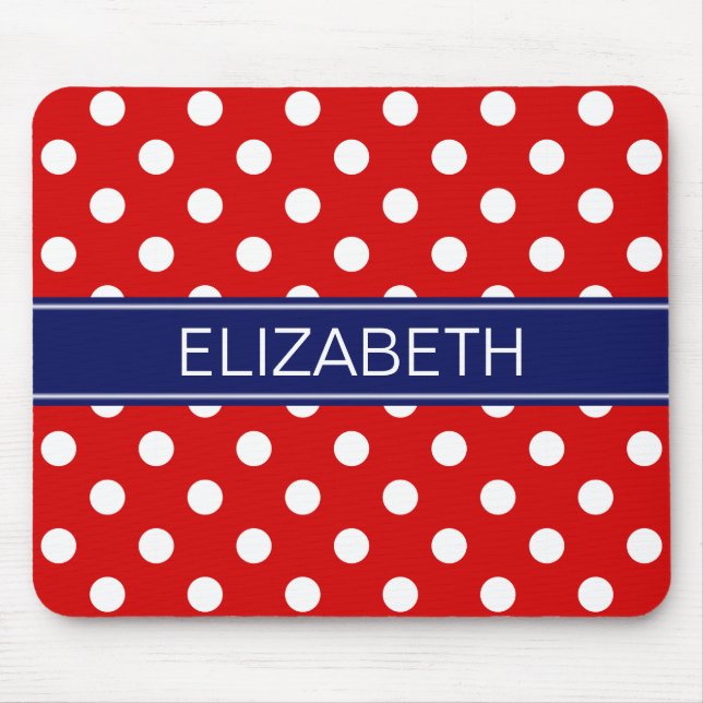 Rotes weißes Marine-Namen-Monogramm der Tupfen-#2 Mousepad (Vorne)