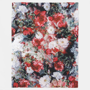 Rotes weißes Mit Blumenschwarzes der Fleecedecke
